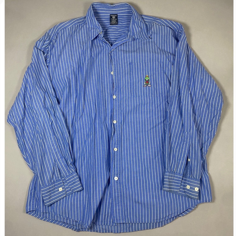 Vintage Warner Bros Studio Store Marvin the Martian Striped Button Up Shirt XL